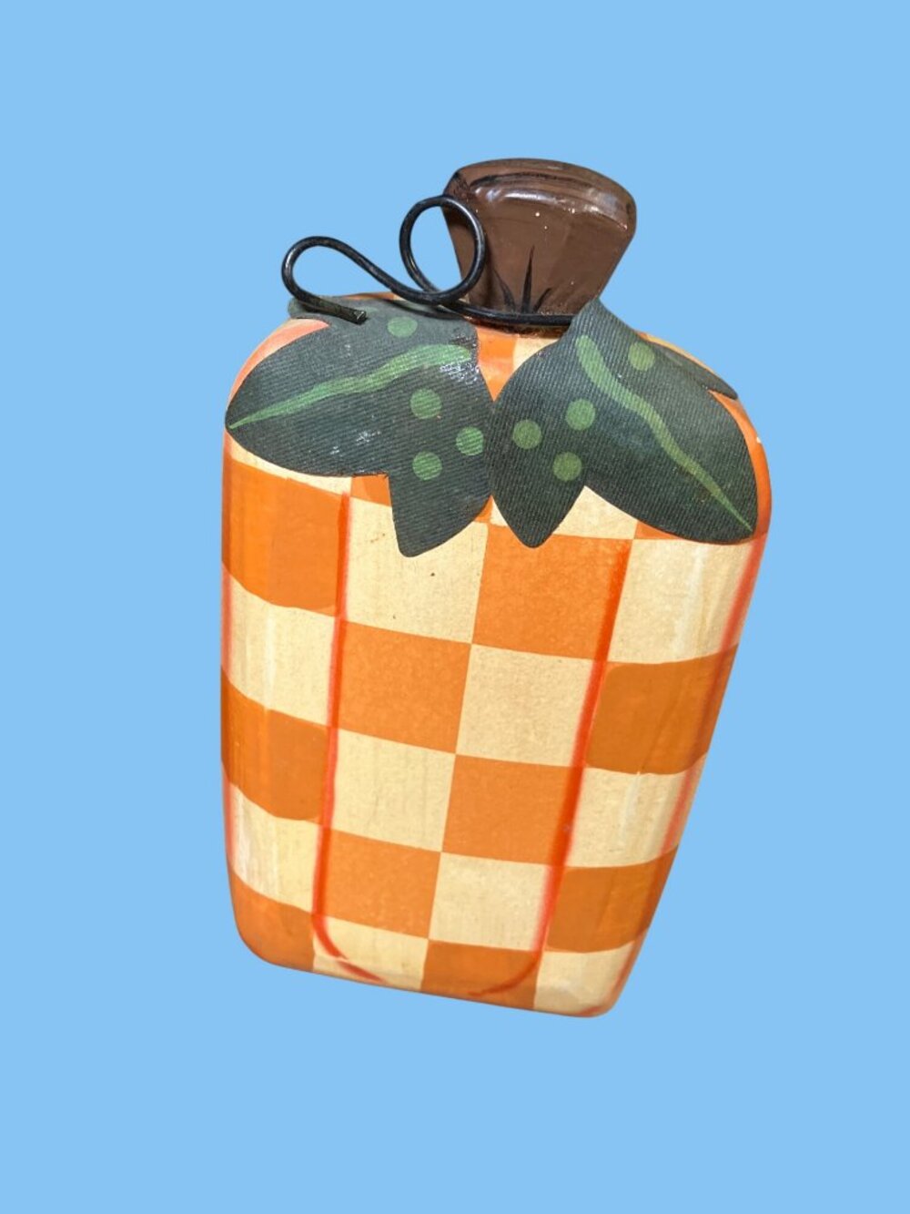 Handcrafted Wooden Pumpkin Set With Painted Stripes and Polka Dots - Picture 2 of 10